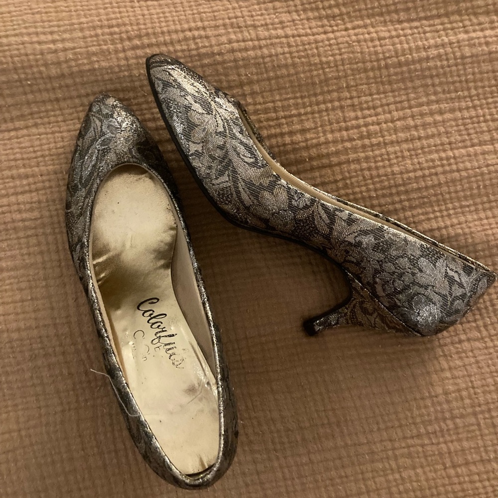 Vintage shoes , with silver/goldish shine, size 7-7.5, small heel.